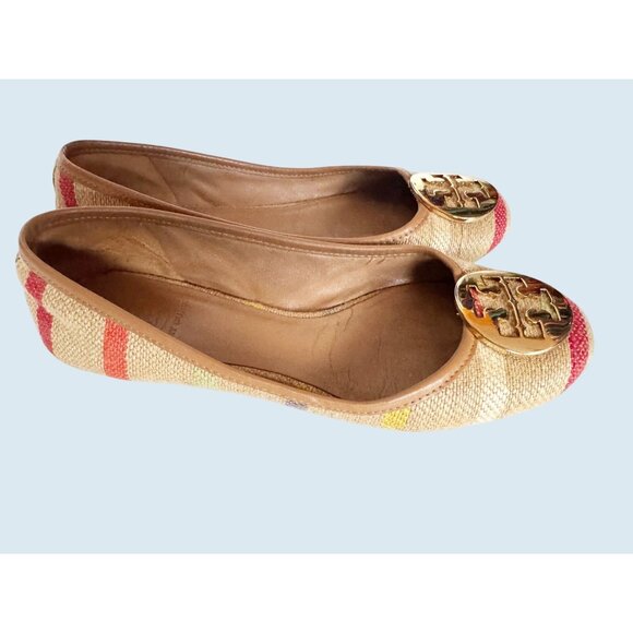 TORY BURCH Reva Raffia Woven Plaid Ballet Flats Size 7.5 - Picture 2 of 8